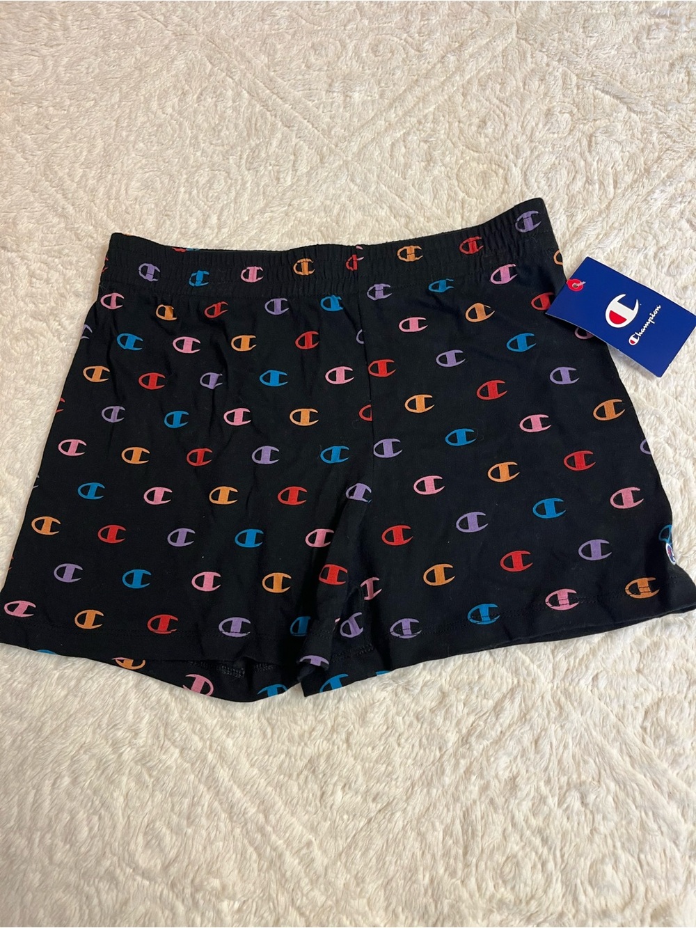 Champion Black Shorts with Colorful Logo Accents